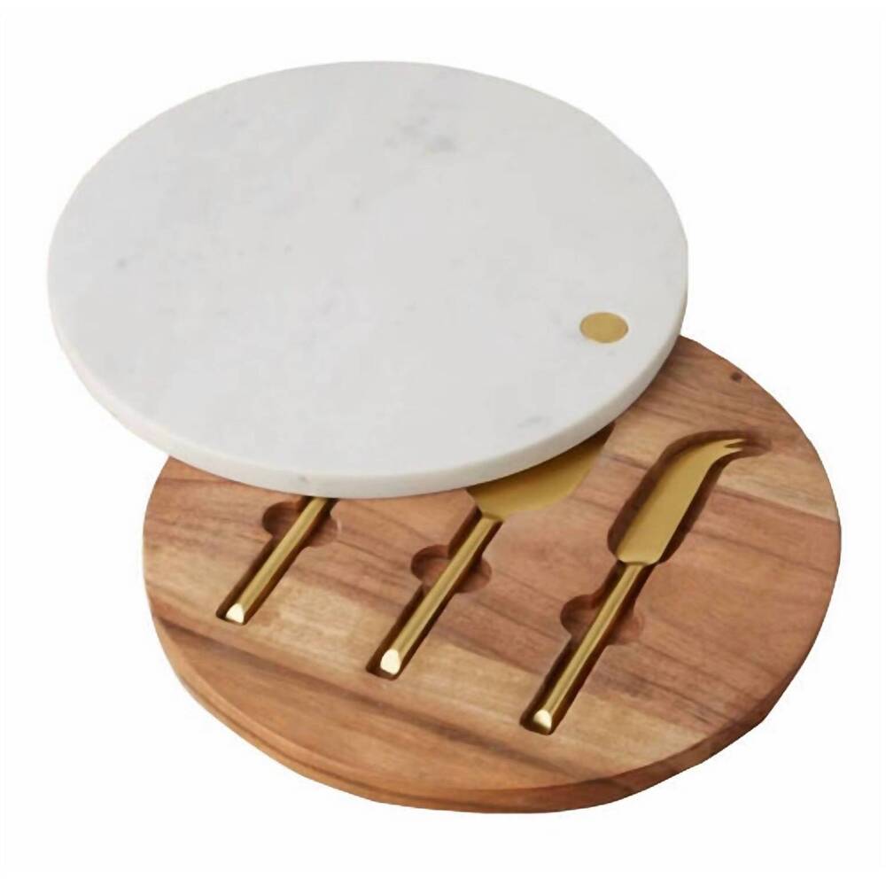 NEW BE HOME garnet swivel board and cheese set in gold